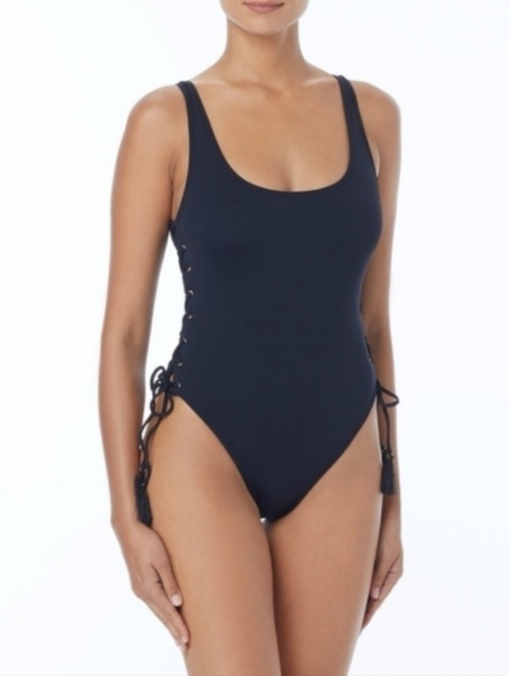 Vince Camuto Navy One-Piece Swimsuit with Gold Side Lace-Up Detail Size 10